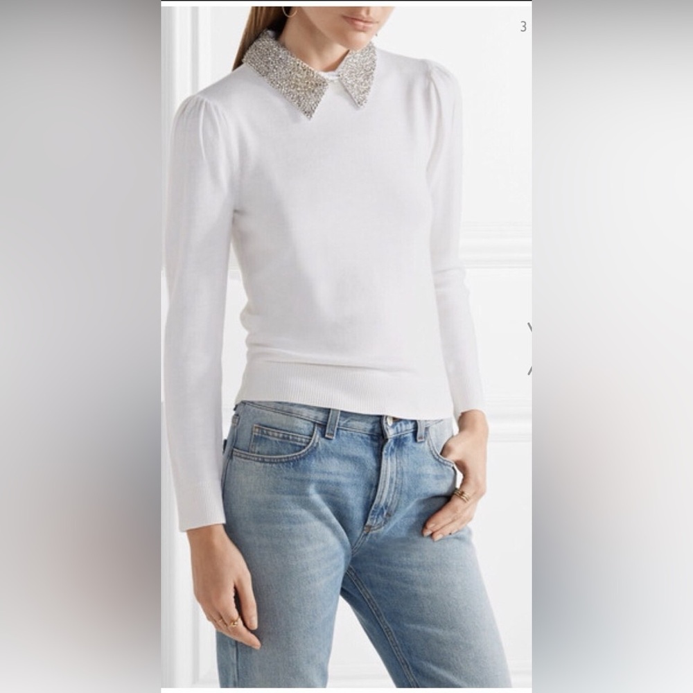 Alice + Olivia Era Embellished Collar Sweater Wool Knit Sweater Top Womens M